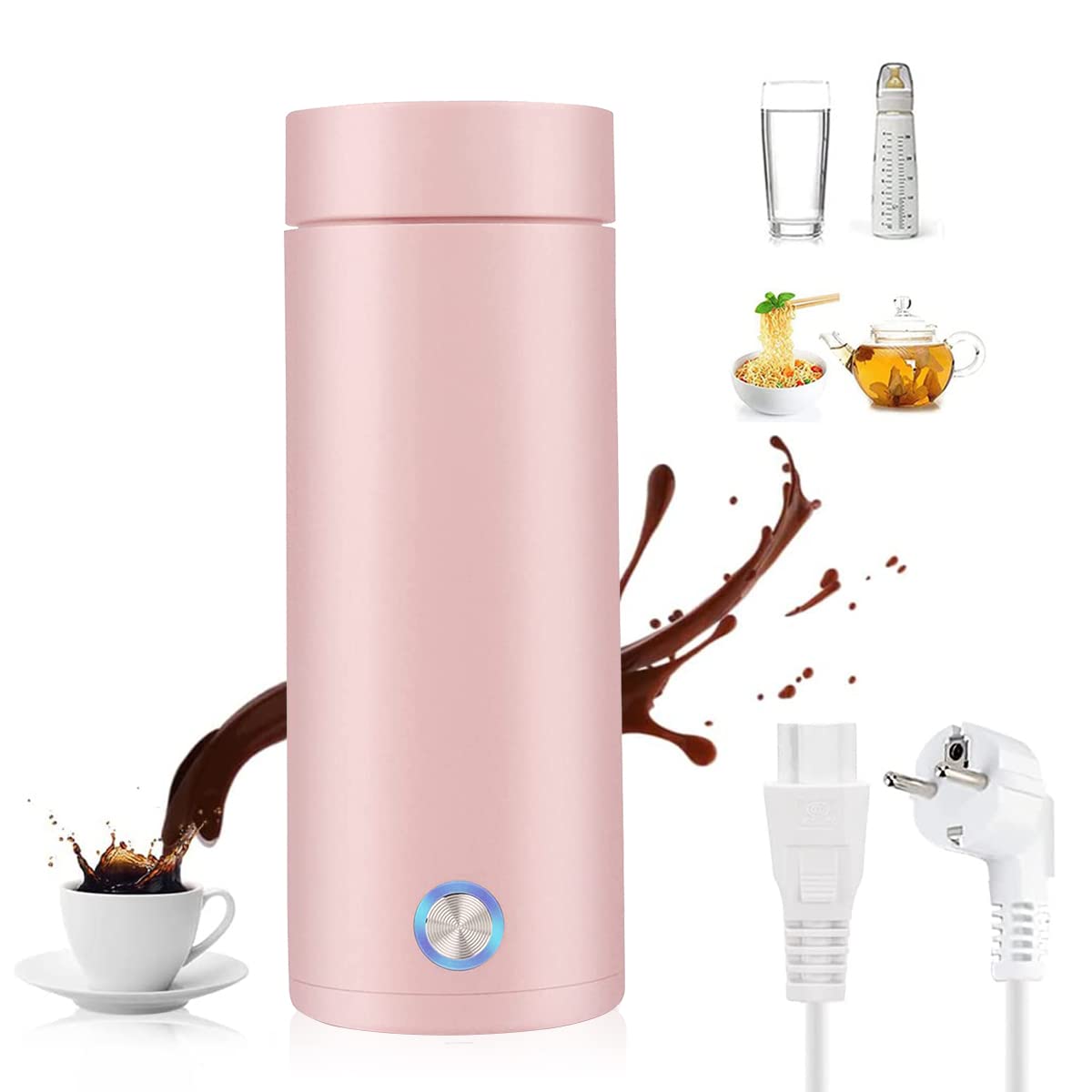 HASTHIP Electric Travel Kettle 0.4 Litre Electric Kettle 304 Stainless Steel Portable Electric Kettle Multipurpose Thermos Cup for Milk, Tea, Leak-Proof Waterproof Electric Kettle, Pink HASTHIP Electric Travel Kettle 0.4 Litre Electric Kettle 304 Stainless Steel Portable Electric Kettle Multipurpose Thermos Cup for Milk, Tea, Leak-Proof Waterproof Electric Kettle, Pink